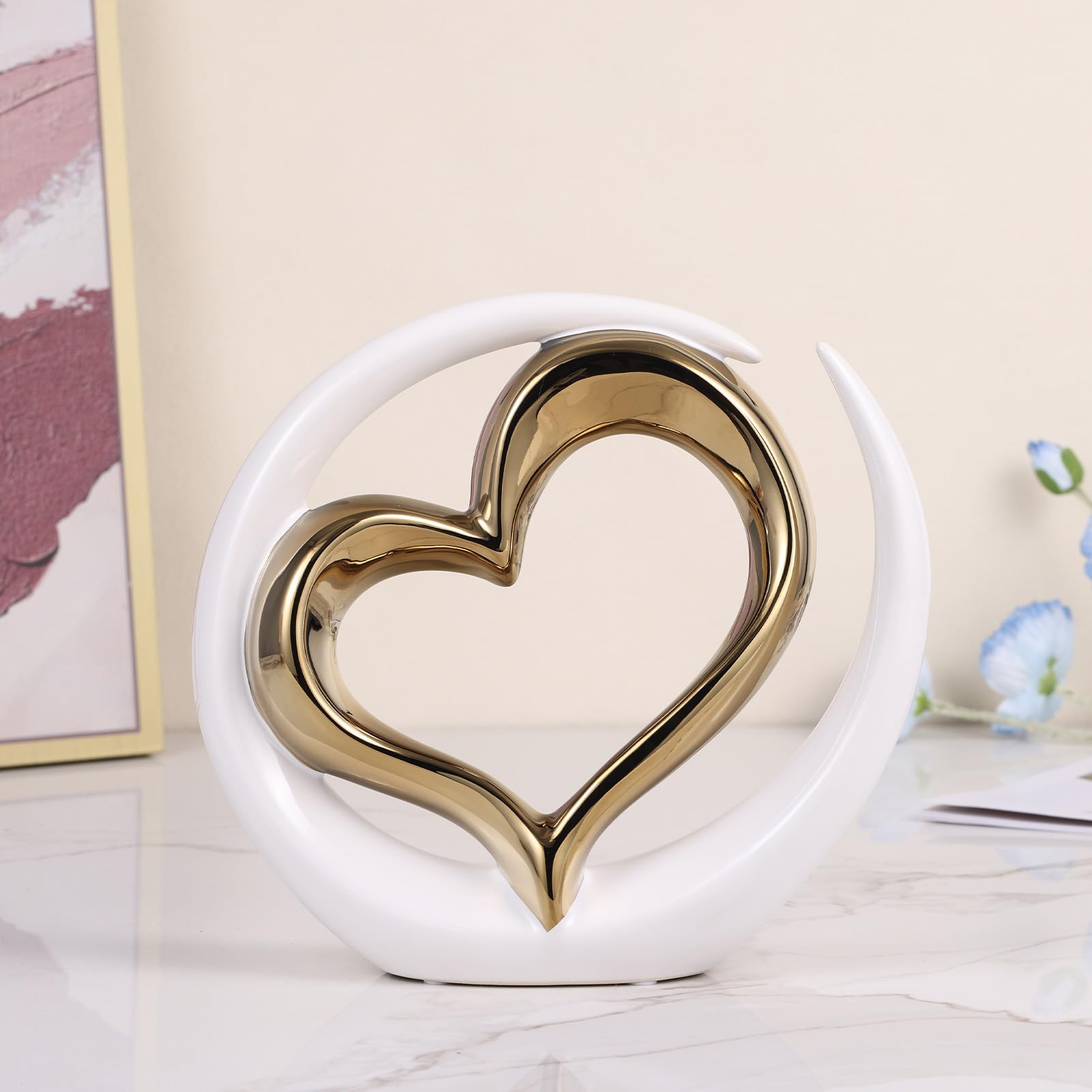 Amazon.com: oliruim White Gold Ceramic Heart Statues Decor